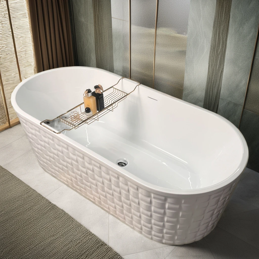 Modern Glossy White Oval Universal Design Acrylic Free-standing Bathtub For Application Bathroom