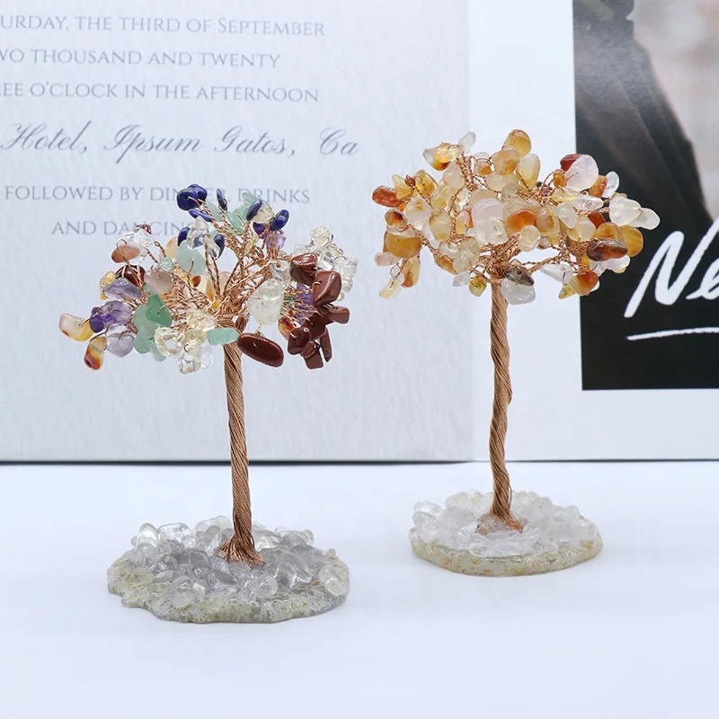 Christmas Gift Natural Stone Tree of Life Home Decor Luxury Amethyst Rose Quartz Lucky Crystal Tree