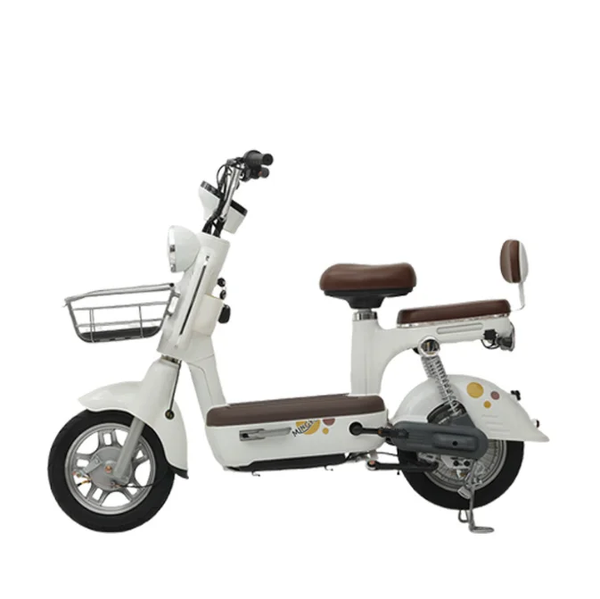 Fashionable pedal electric bike with basket LED lights 350W battery powered adult electric bike