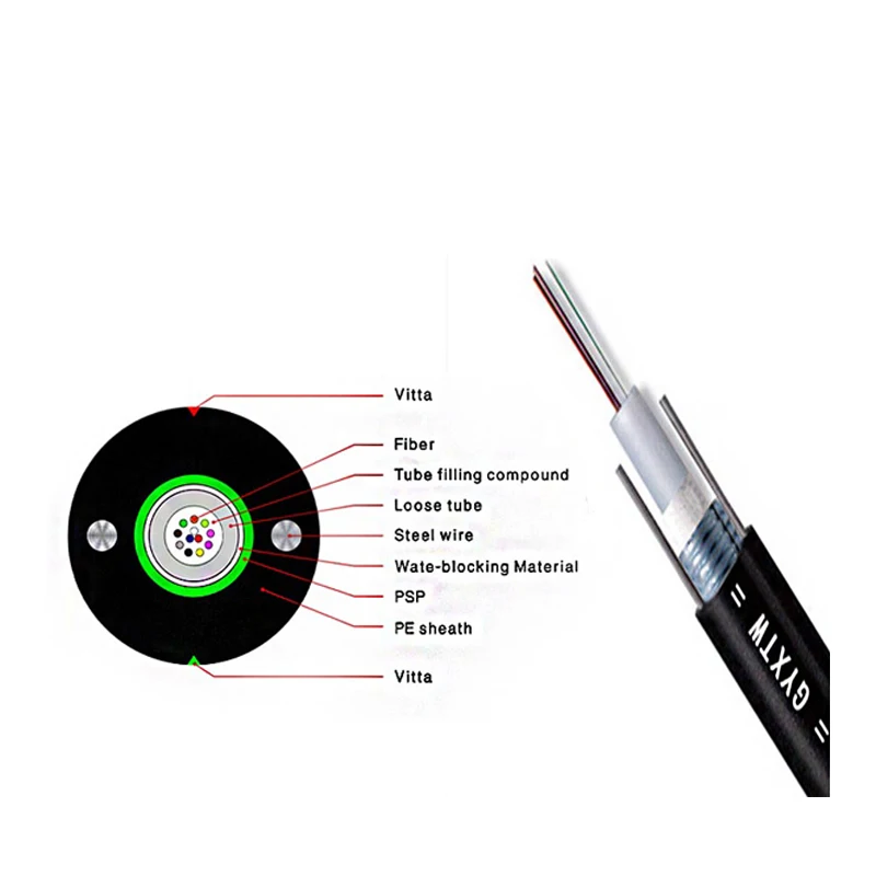 Gyxtw Water-Proof Steel Wire  Central Loose Tube 2 Core To 24 Core Outdoor Self Supporting Fiber Optic Cable