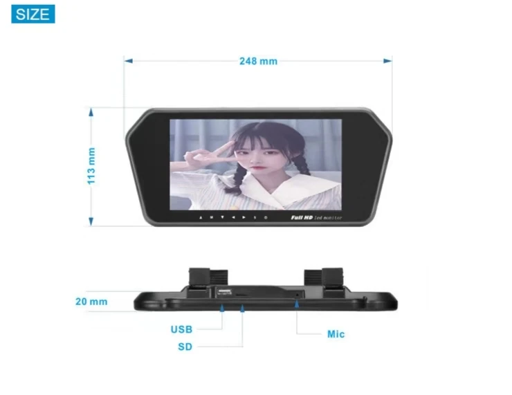 Высокое качество и разрешение 7 дюймов full HD светодиодный автомобильный монитор зеркала заднего вида MP5 16:9 экран DC 12 В