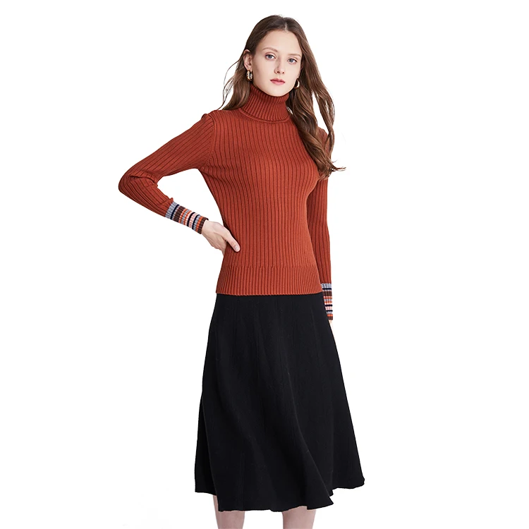 Womens Velvet Lining Colorblock Sweater Turtle Neck Casual Long Sleeve Loose Striped Knitted  Pullover Tops