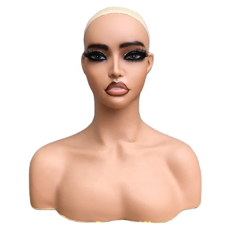 Pvc Mannequin Head With Shoulders Female For Wig Display African American Mannequin Head Female Mannequin Head And Bust