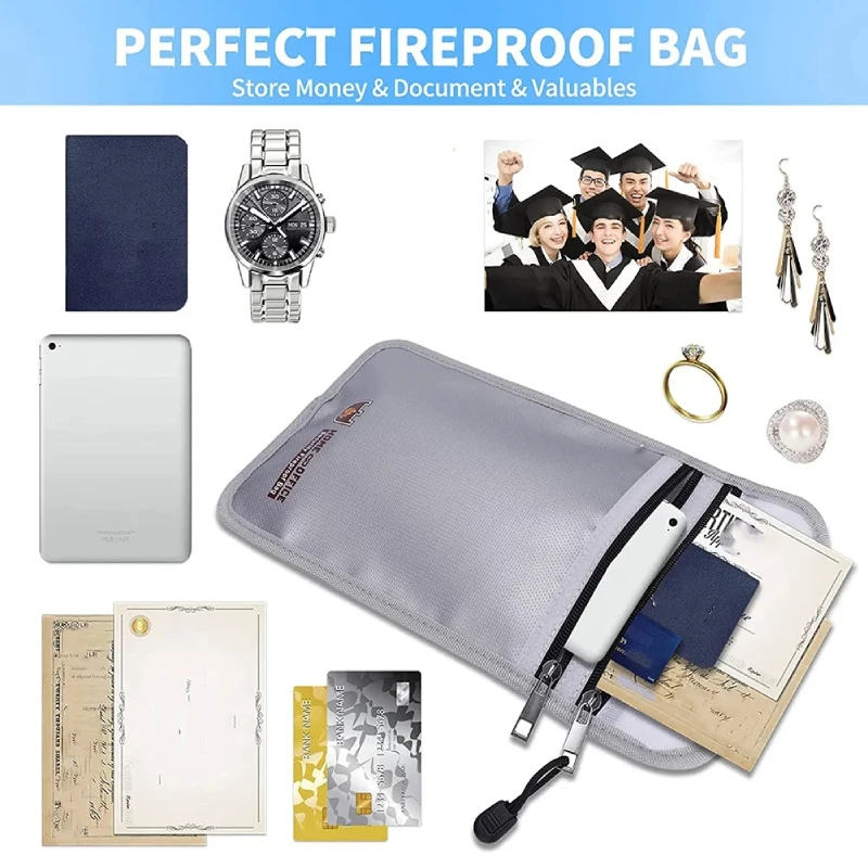 Waterproof A4 Document Storage Pouch with Zipper Fireproof and Secure Filing Bags for Money and Important Documents