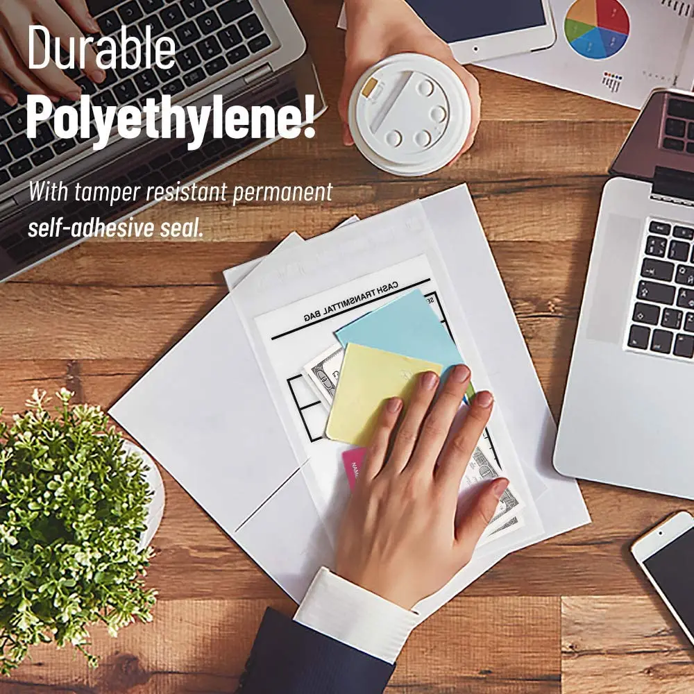 Bank Deposit Bags Extra Strength Tamper Evident Deposit Bags- Self Adhesive Seal Clear Plastic Poly Transmittal Bags