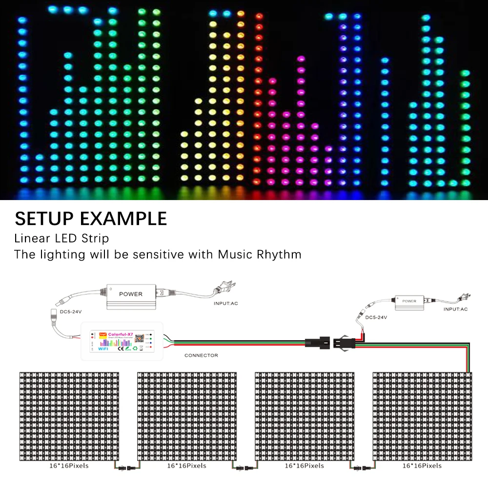 Tuya Smart WiFi Zigbee BT Colorful X7 LED Music Controller SP107E Matrix 1024 Pixels LED Panel Light Music Spectrum Controller