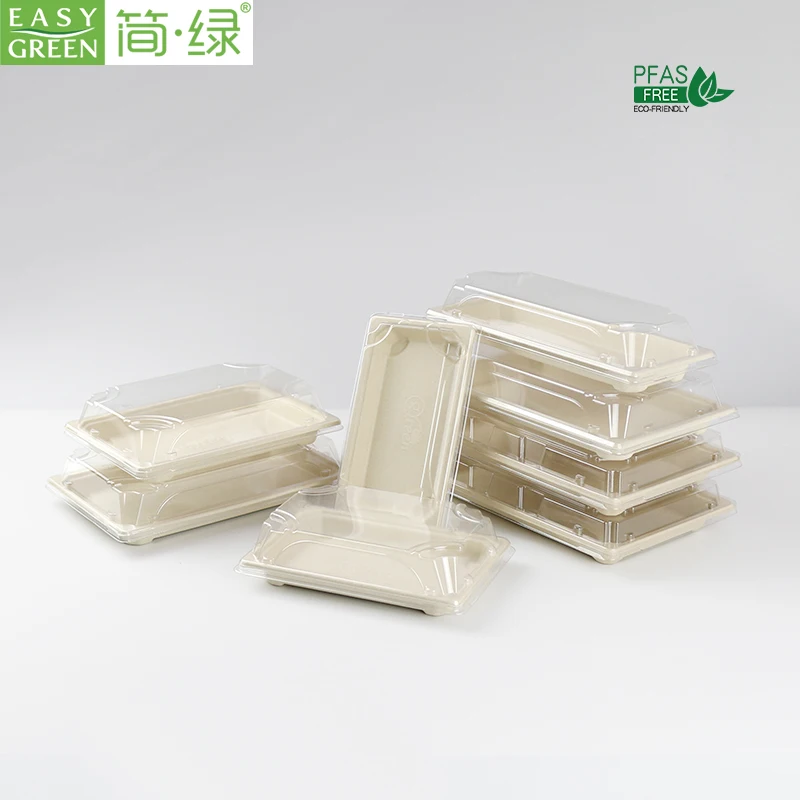 Easy Green Frozen Biodegradable Sugarcane Fast Food Tray Japanese Sushi Take Out Container Free Pfas