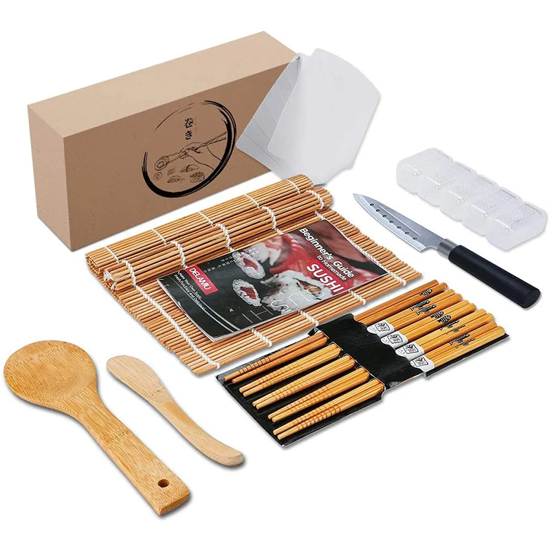  Amazon Hot Sale DIY 10 pcs Seaweed Rice Roll Tool Sushi Making Kit Bamboo Maker Equipment