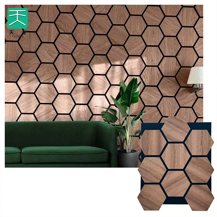 TianGe Polyester Fiber Diy In Wood Wool Soundproof Wall Veneer Hexagonal Acoustic Absorption Panel Board Plates