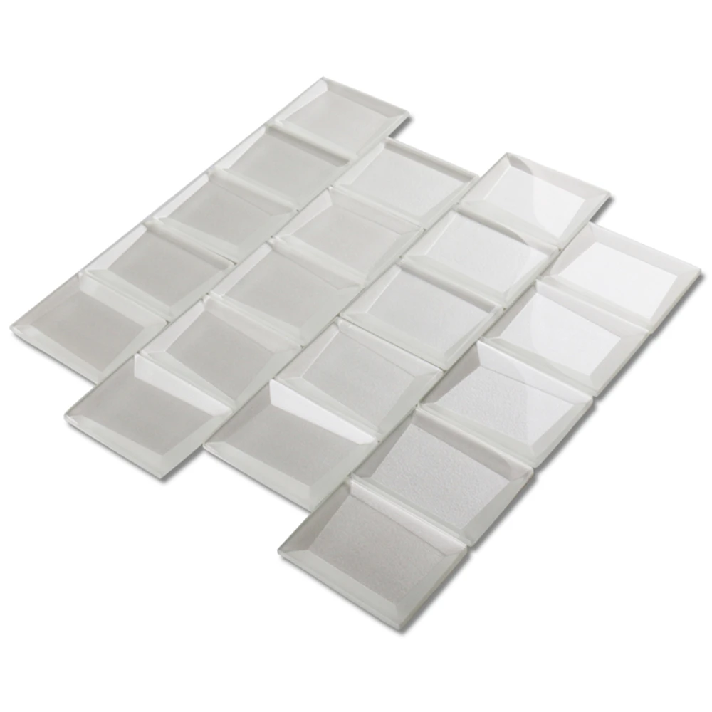 White subway tile square 3d mirror bathroom tile wall decorative mosaic tiles