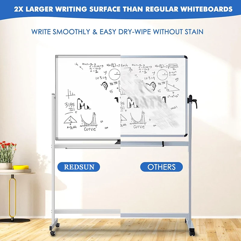 360 degree adjustable double side mobile big marker custom Magnetic Stand whiteboard easel on wheels 40x72 for classroom