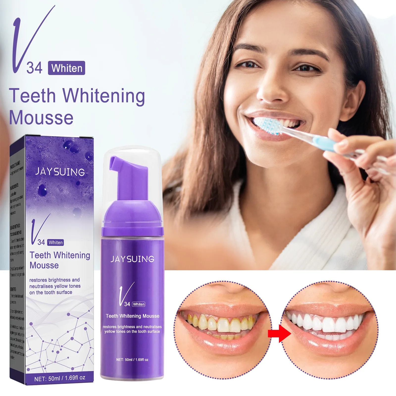 Hot Sale JAYSUING V34 Teeth Whitening Toothpaste Removing Dental Stains Yellow Tooth Corrector Whitening Toothpaste
