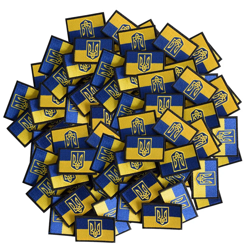 Large in stock patches Ukraine flag shield patch tactical patch embroidery Hook and Loop Badges for events, garment