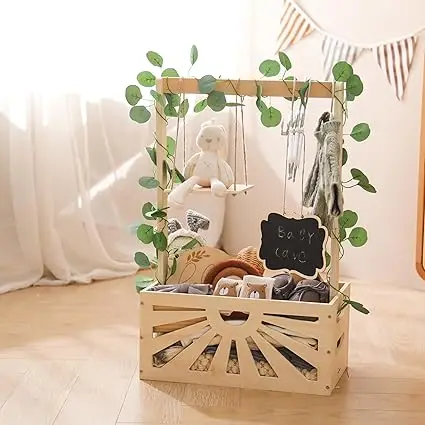Adjustable Handle Garland Storage Crate Hamper Baby Shower Wooden Crate Newborn Baby Gifts Basket