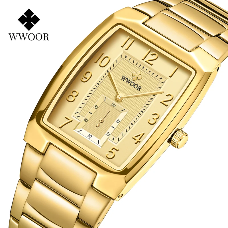 WWOOR 8837-2 Fashion Stainless Steel Band Quartz Watch Sport Small Dial Design WaterProof Wristwatch Luxury Premium Watches Male