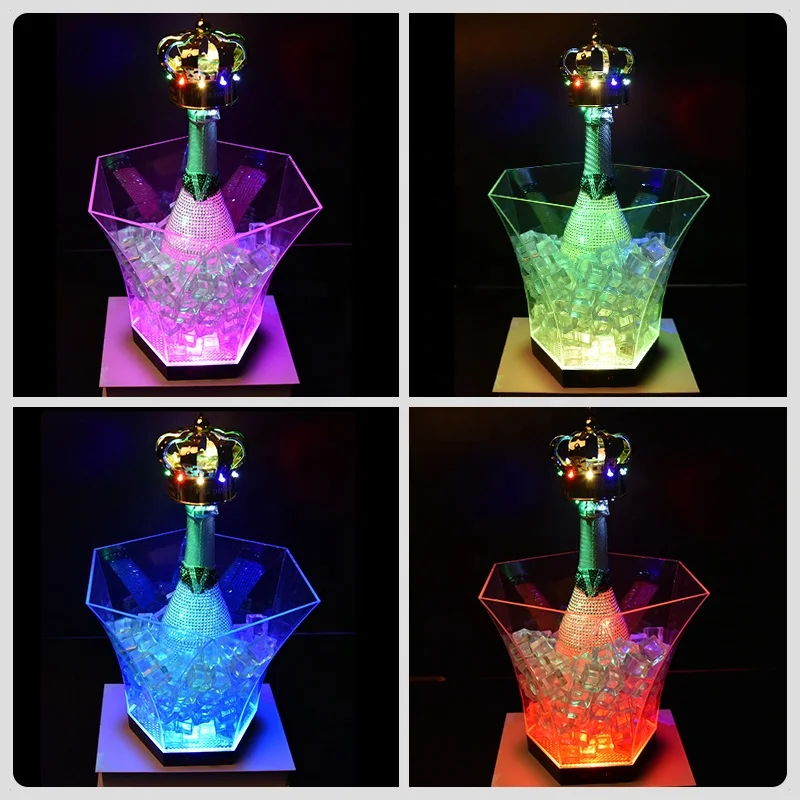 hexagon shape transparent colorful led gradient light up  ice bucket glowing plastic led ice bucket