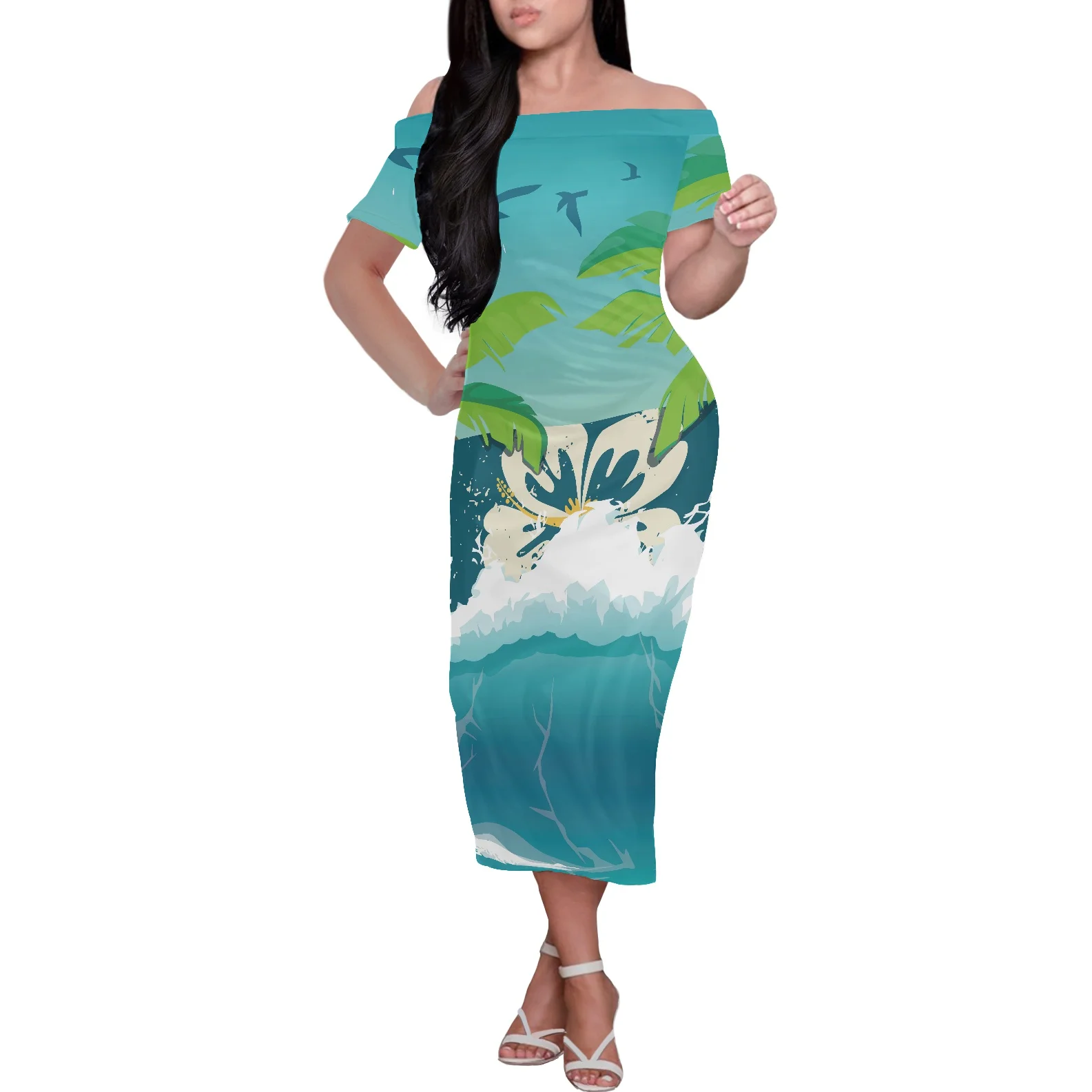 Custom 2022 Prom Dresses Casual Skirt Polynesian Style Hibiscus Printed Plus Size Orange luxury dresses women elegant