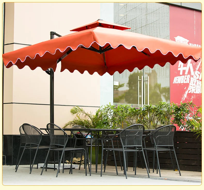 Outdoor Big Size Sun Umbrella Waterproof Coffee Drink Bar Beach Parasol with Wave Edge 3M