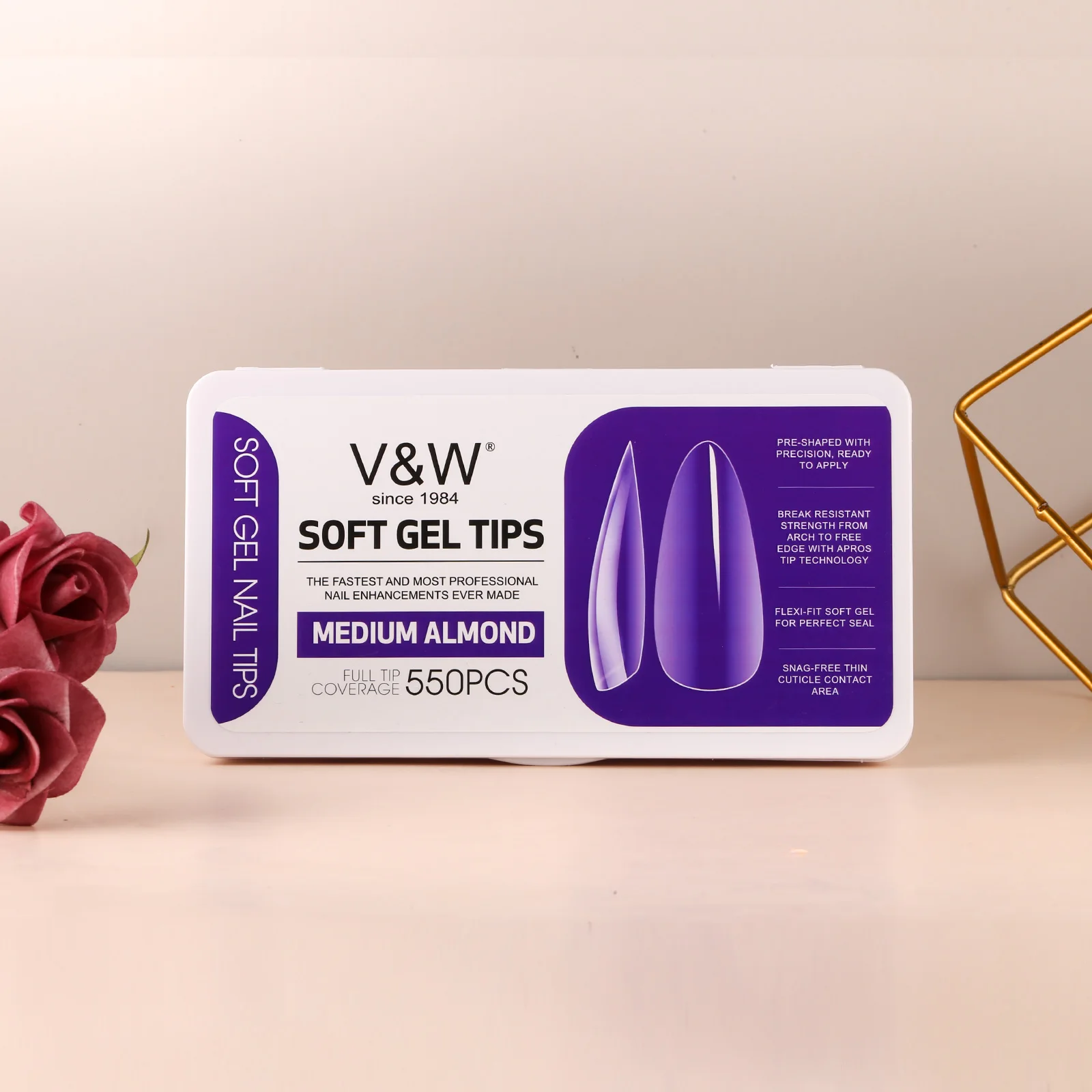 VW 550pcs Clear Full Medium Almond Nail Tips Extension Natural Acrylic False Artificial Nails Tapered Square Nail Tips