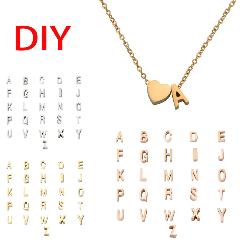 Wholesale high quality PVD 18K Gold Plated Stainless Steel Pendant Necklace heart 26 letter pendant couple necklace