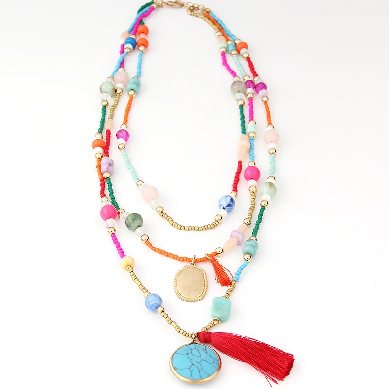 Qingdao V&R Marble Effect Beads Artificial Stones Seed Bead Ball Raffia Charm Pendent Necklace Acrylic Resin Lucite Necklaces