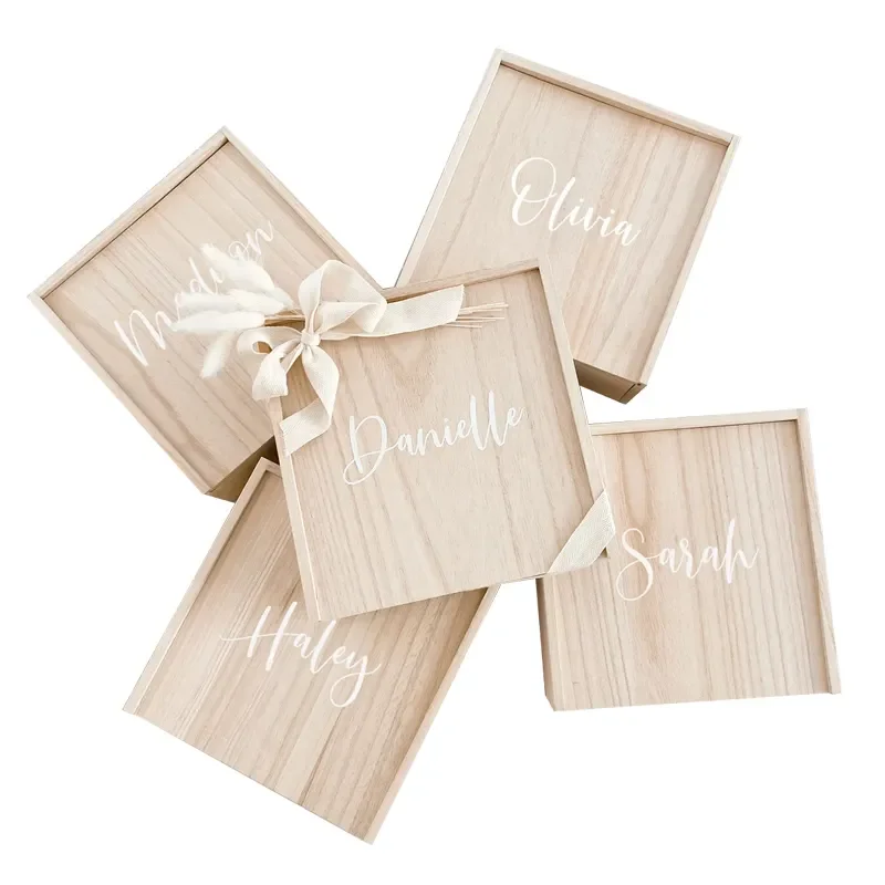 Unfinished  Box pine wood natural color custom gift box with transparent lid wood packaging box