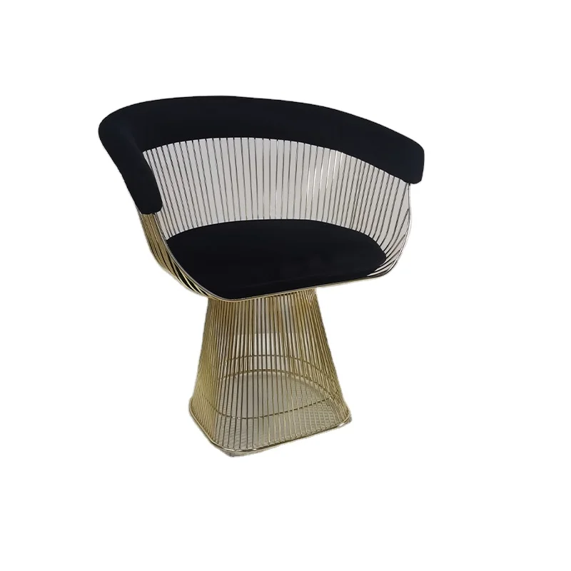 Luxury gold color wire lounge living room chair with upholstered fabric seat