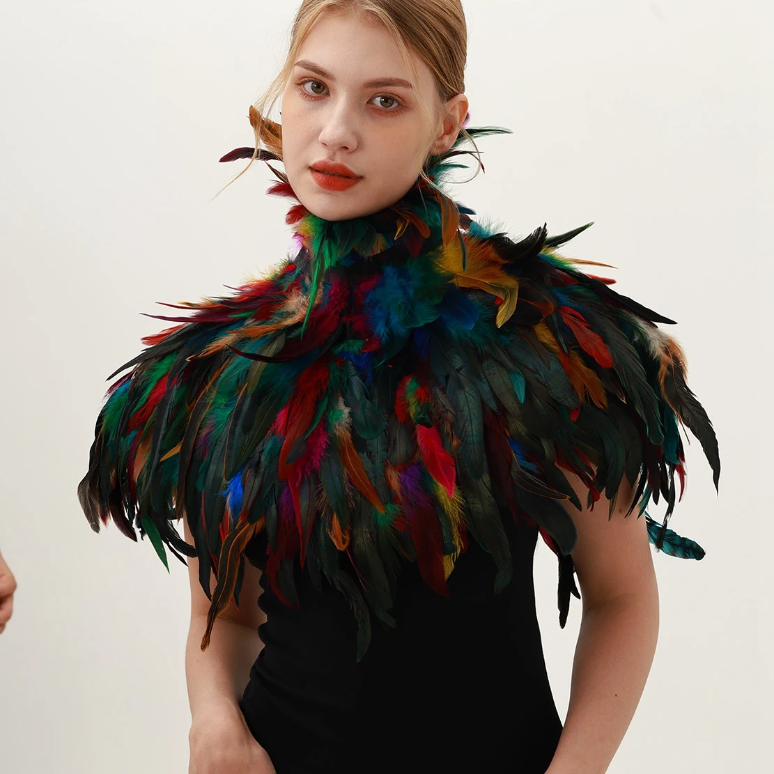 Goth Feather Shawl Cock Feather Scarf Chicken Feather Collar Halloween Costume Ball Accessory Shawl