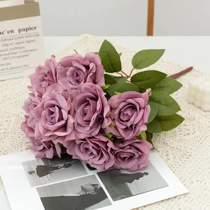 New Arrival Ins Style 11 Heads Artificial Silk Rose Flowers Home Hotel Wedding Decoration