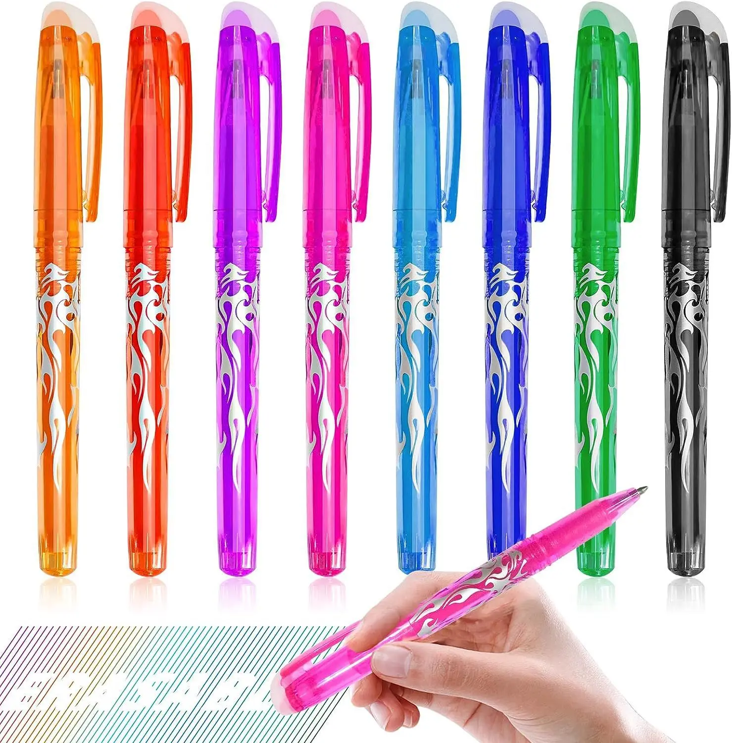 Popular art stationery refilled multi colors roller-ball Plastic heat erasable pens with rubber eraser for kids drawing painting