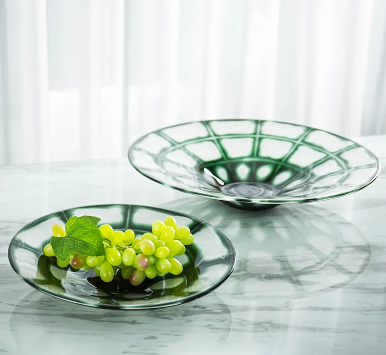Nordic Compote Plate Reticulation Decorative Fruit Tray Green Accessories Glass Fruit Bowl