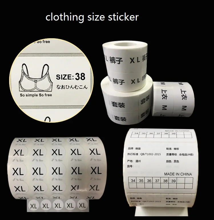 
Self adhesive custom stickers die cut label clothing size stickers for clothing 