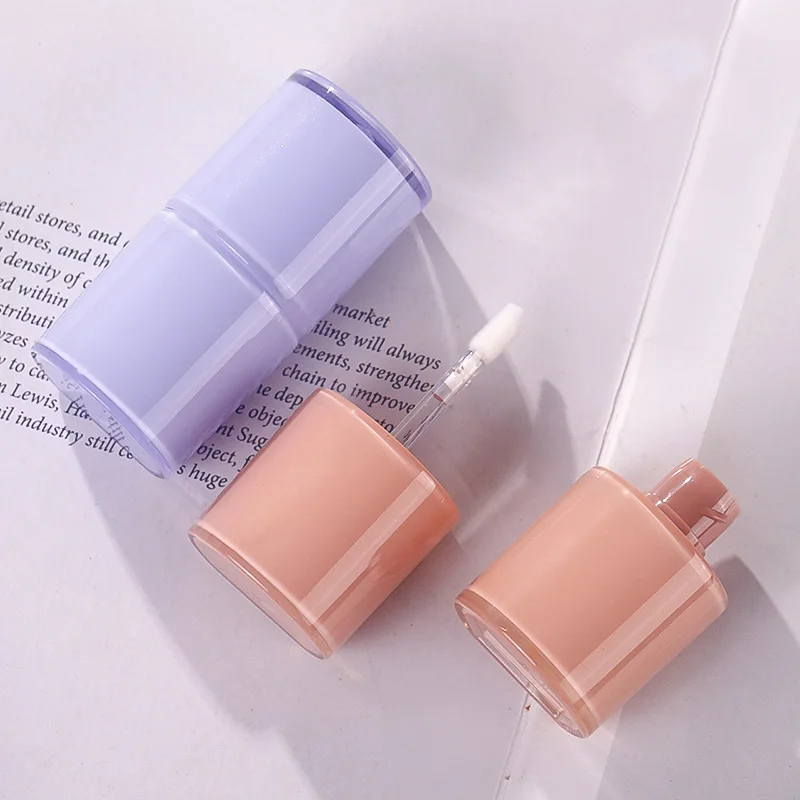 4ML New Design Fat Half Round Shorter Lip Oil Packaging Clear Wand Purple Orange Nude Colors Glossy Lip Gloss Tube In Stock