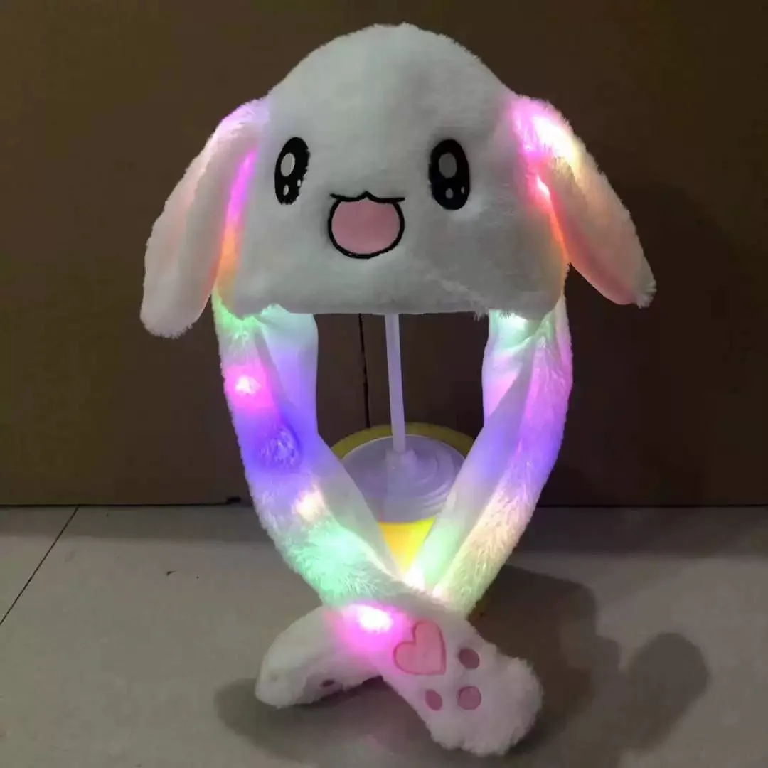 kid christmas funny rabbit luminous ear stuffed toys plush hats with flap air pumping ears led light moving hat lights for bunny