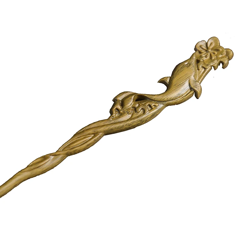 Cartoon rabbit, dolphin, swan, dragon and Phoenix natural solid wood 3D carved hairpin Woodcarving manufacturers gift art