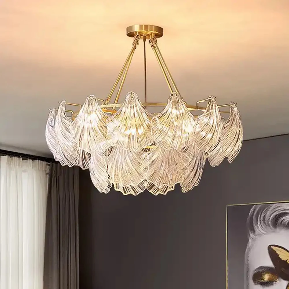 Deco Customizable High Ceiling Apartment Capiz Shell Chandelier Luxury Shell Lamp Upscale Bedroom Dining Room French Chandelier