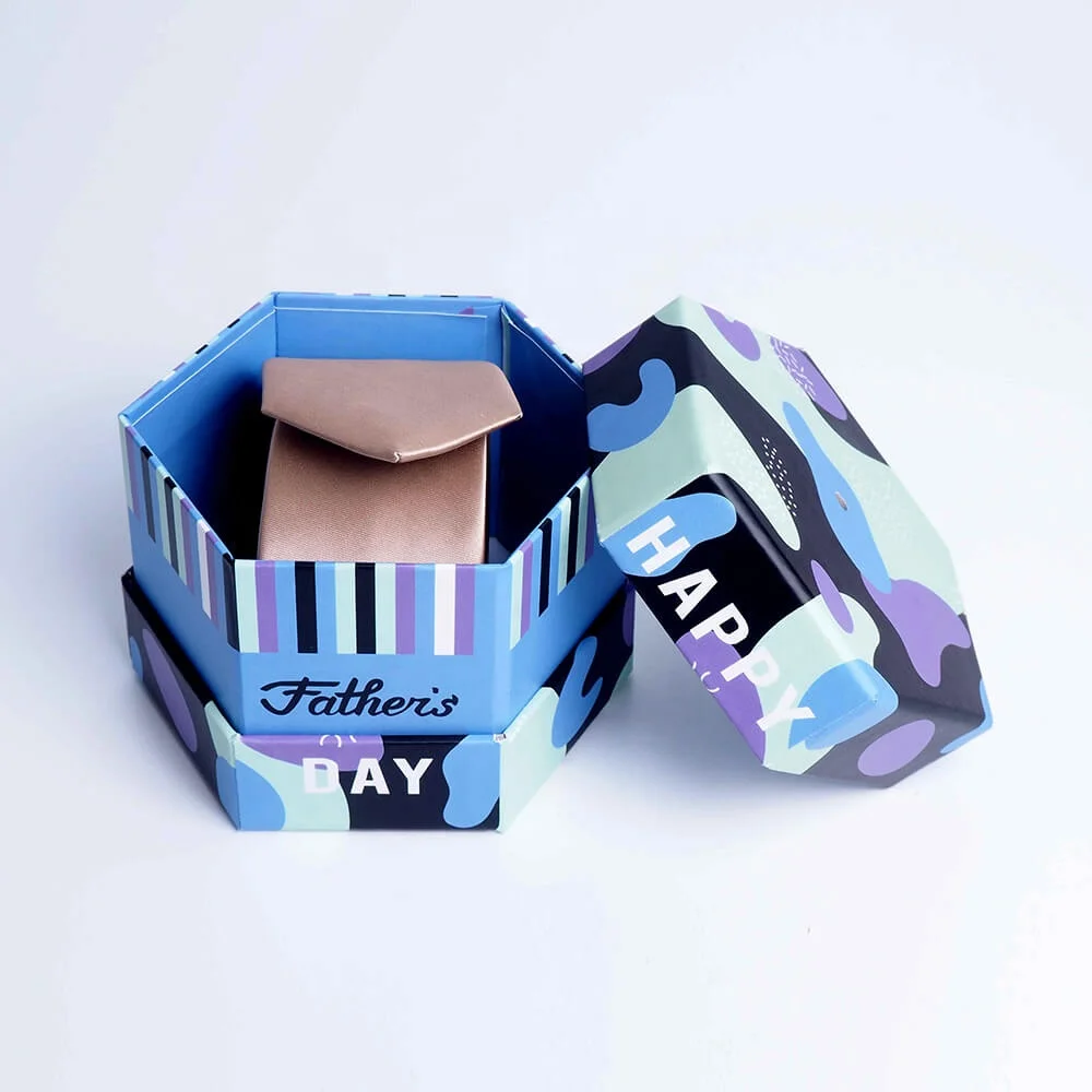 High Quality Custom Print  Hexagon Two Piece Tie Box