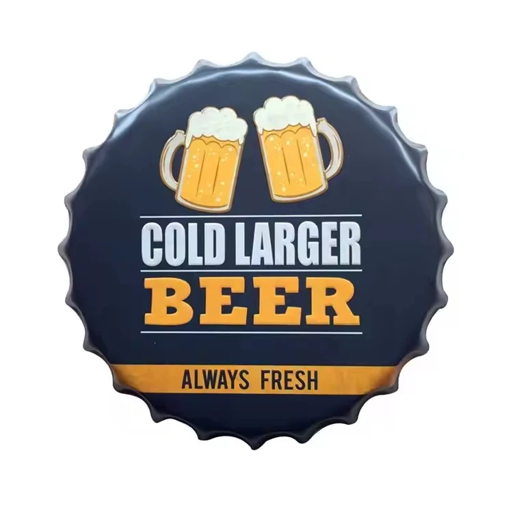 Outdoor Colorful Decor Embossed Metal Design Beer Cap Sign Wholesale Beer Brand Tin Sign Bottle Cap