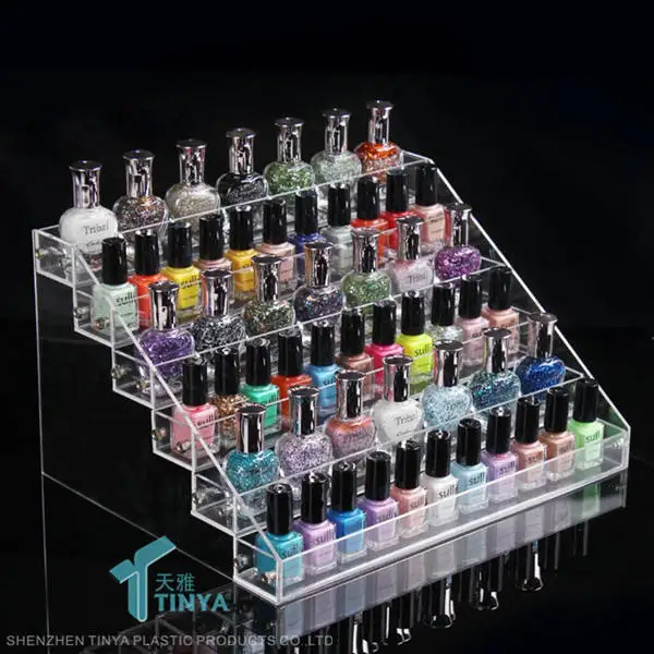 Countertop Led Light Wood Glass Luxury Nail Polish Makeup Cosmetic Cabinet Storage Organizer Displays Case Showcase Racks