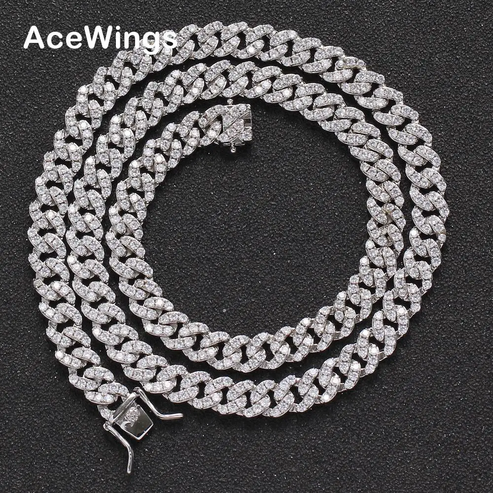BC003 8mm Brass setting Zircon Cuban link Chain Necklace Hip hop Jewelry Bling CZ Chain Iced Out