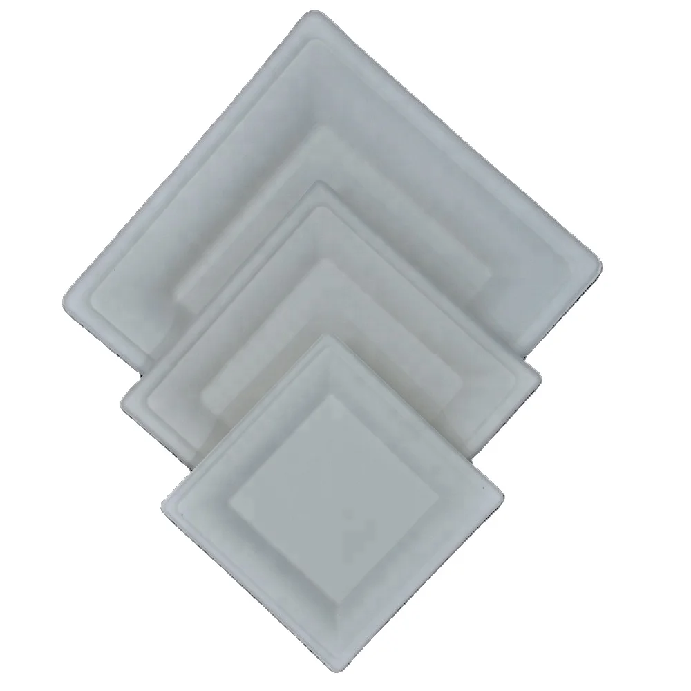 100% биоразлагаемые и компостируемые квадратные тарелки для тортов, салатов, фруктов.