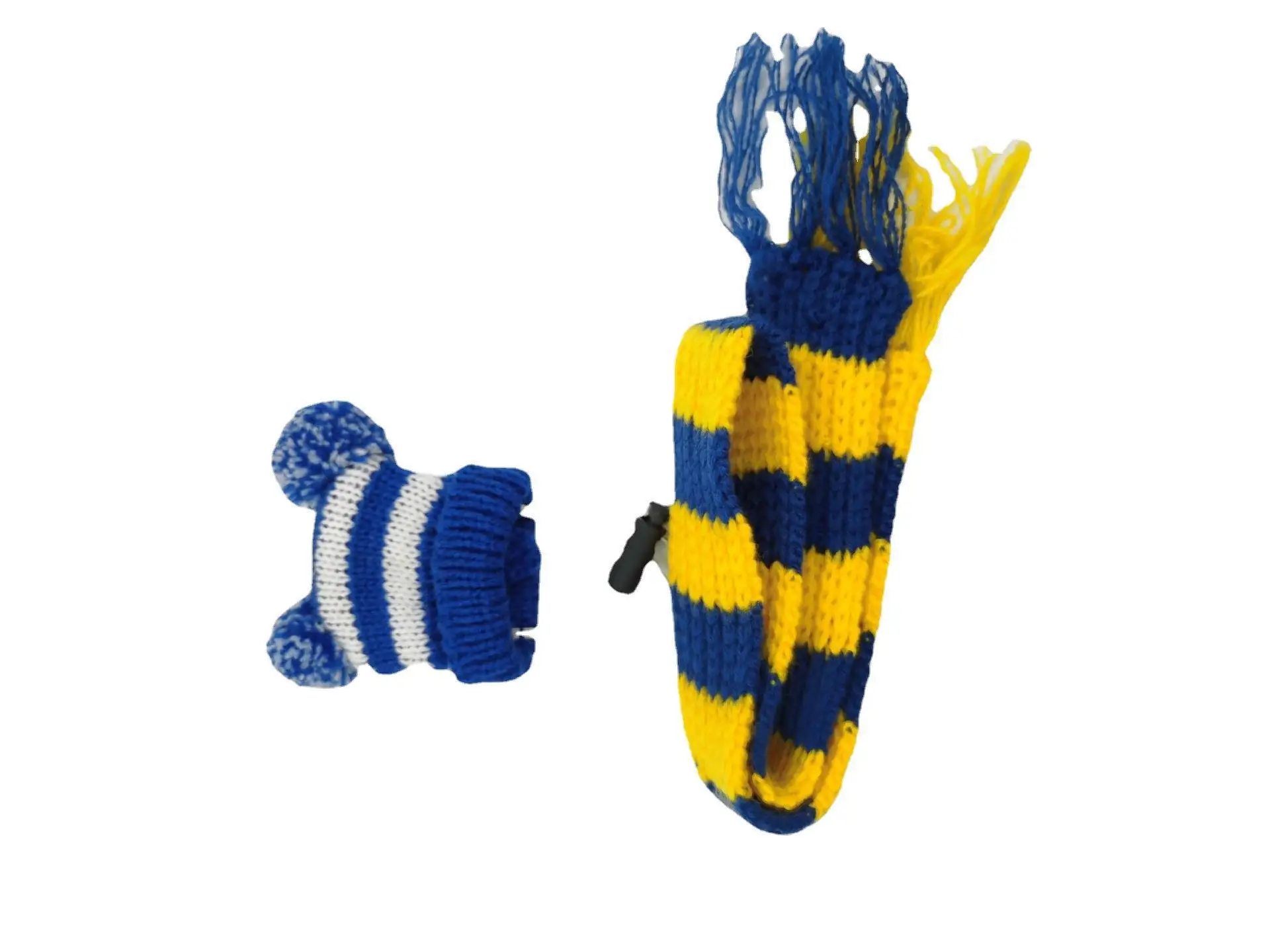 Mini Knitted scarf and hat Christmas simple striped blue dolls hats scarf wine beer bottle decoration diy decoration gift