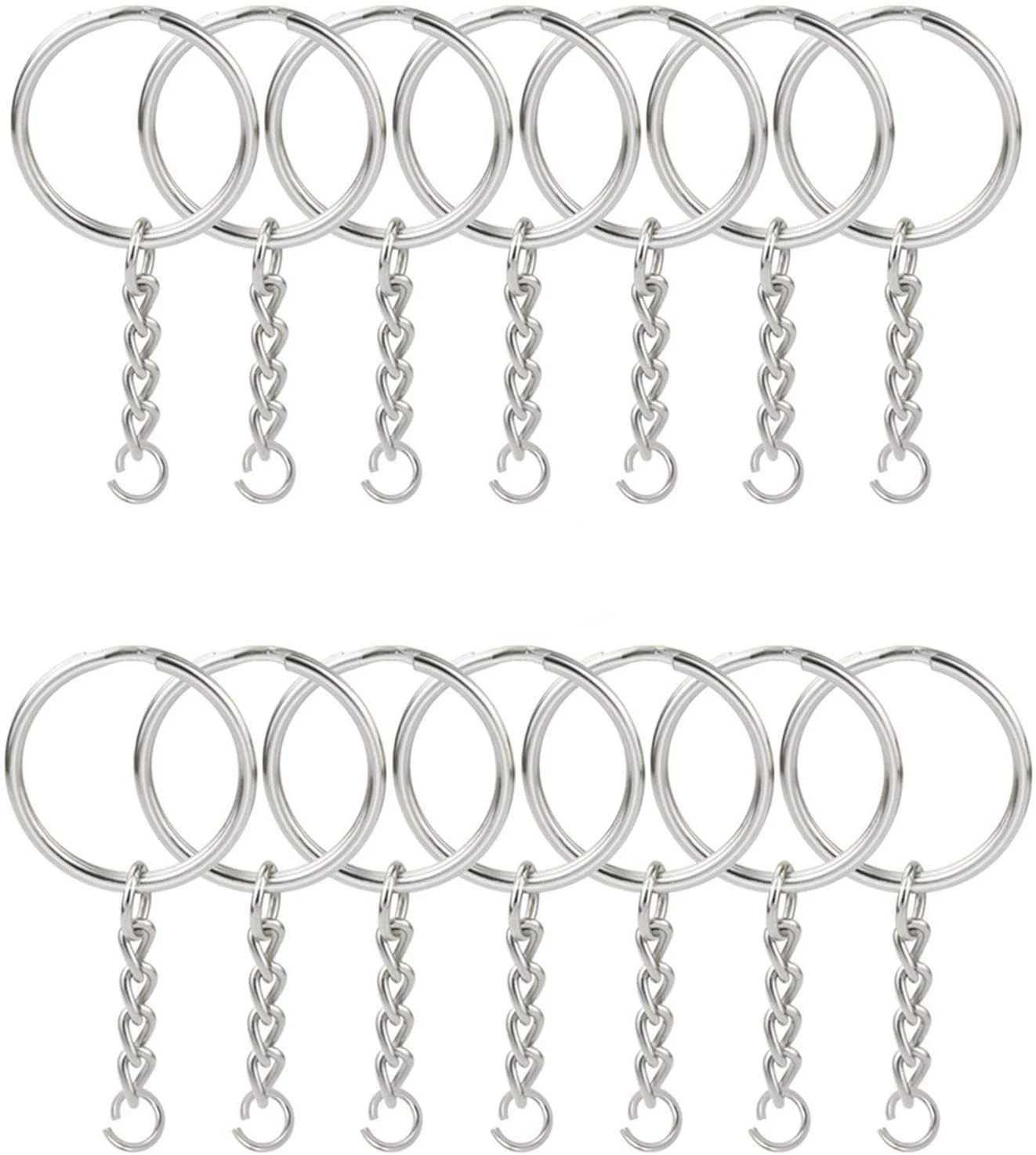 
Split Key Ring with Chain Silver Color Metal Split Key Chain Ring Parts with 1inch/25mm Open Jump Ring and Connector. 