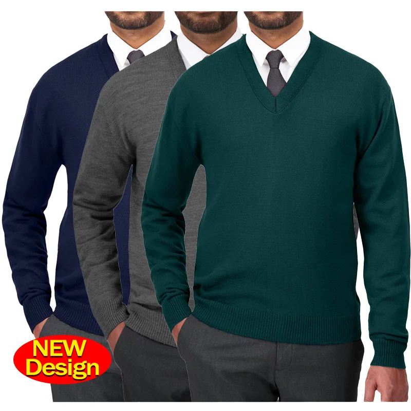 Factory Direct Sales Mens Company Office Knitted Jacquard Uniform Sweater Custom Company Office V-Neck Employee Pullover Sweater