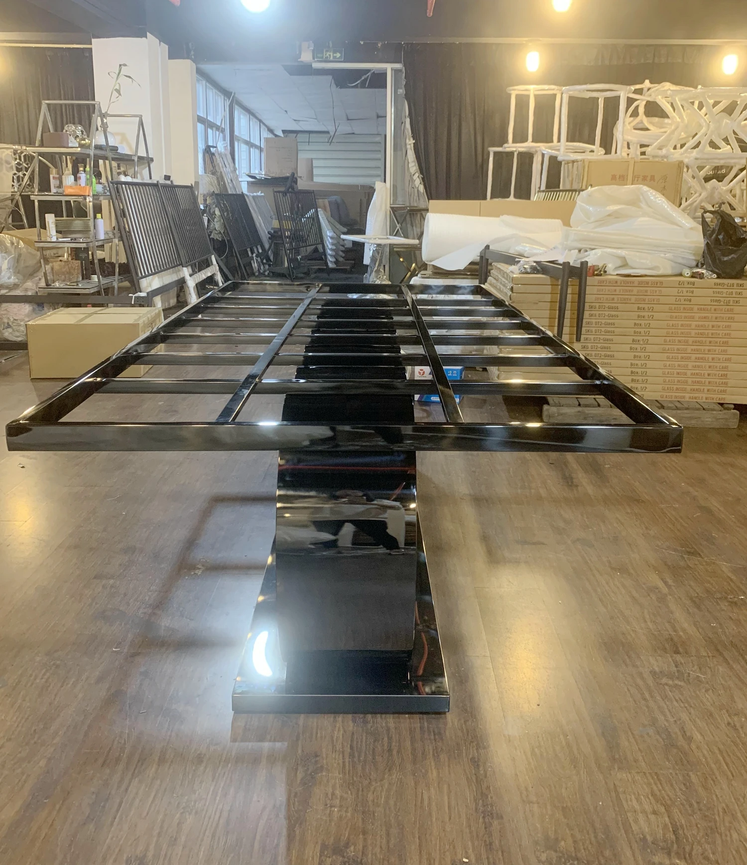 A8082  Modern  black chromed  8 seater audi 6 cirles dining table chairs set dining room furniture