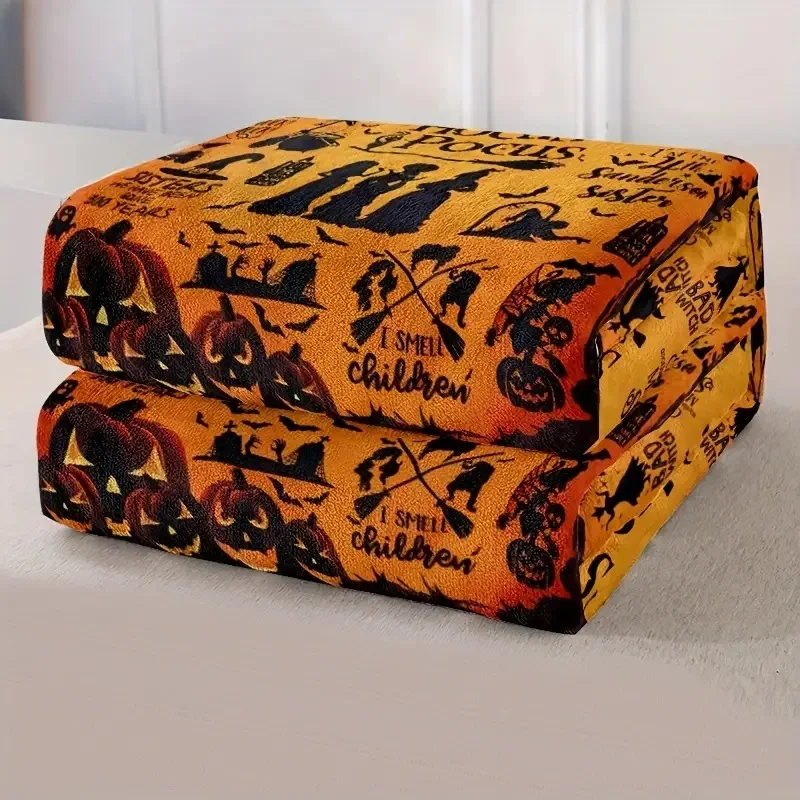Wholesale High quality Hocus Pocus Themed Flannel Throw Blanket Halloween Custom blanket Pumpkin and Witch Motif custom Blanket