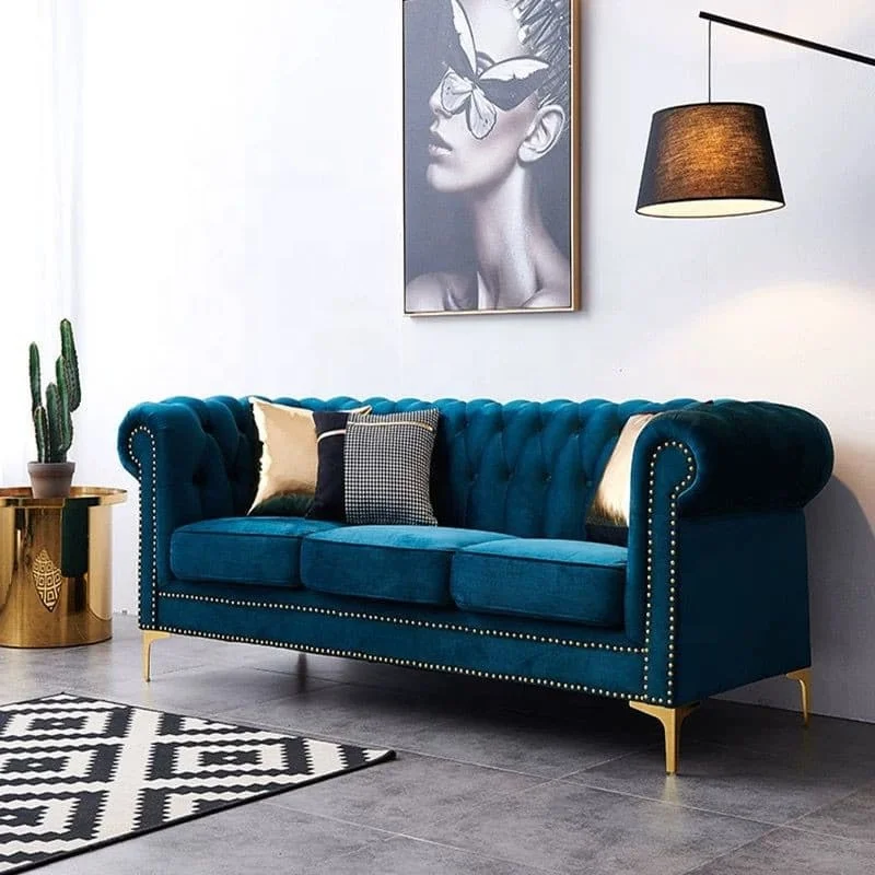 Тканевый диван для трех человек диваны гостиной бархатный Chesterfield