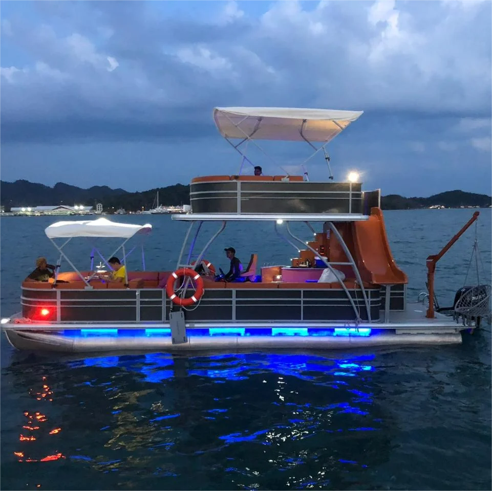 Best 10ft Aluminum Tube Floor Double Decker Entertainment Pontoon Boat with Trailer for Lake & River Fishing with Family