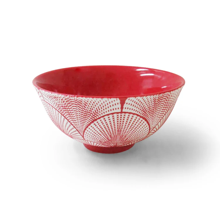 Ceramic Tableware Soup Noodle Red Bowl 6.75 Inch Round Food Container Porcelain Serving Bowl Big Pasta Sauce Bowl