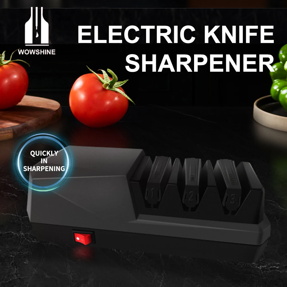 Professional Kitchen Electric Knife Sharpener - 3 Stages for Kitchen Knives with Diamond Abrasives and Resin Polishing